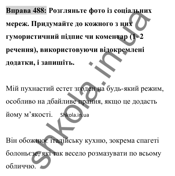 Відповідь до вправи 488 (с. 214) з української мови для 8 класу (Заболотний, 2025): Відокремлені додатки