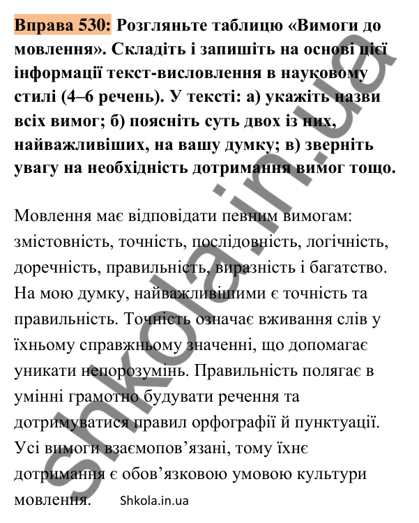 Відповідь до вправи 530 (с. 232) з української мови для 8 класу (Заболотний, 2025): Повторення відомостей про текст, стилі й…