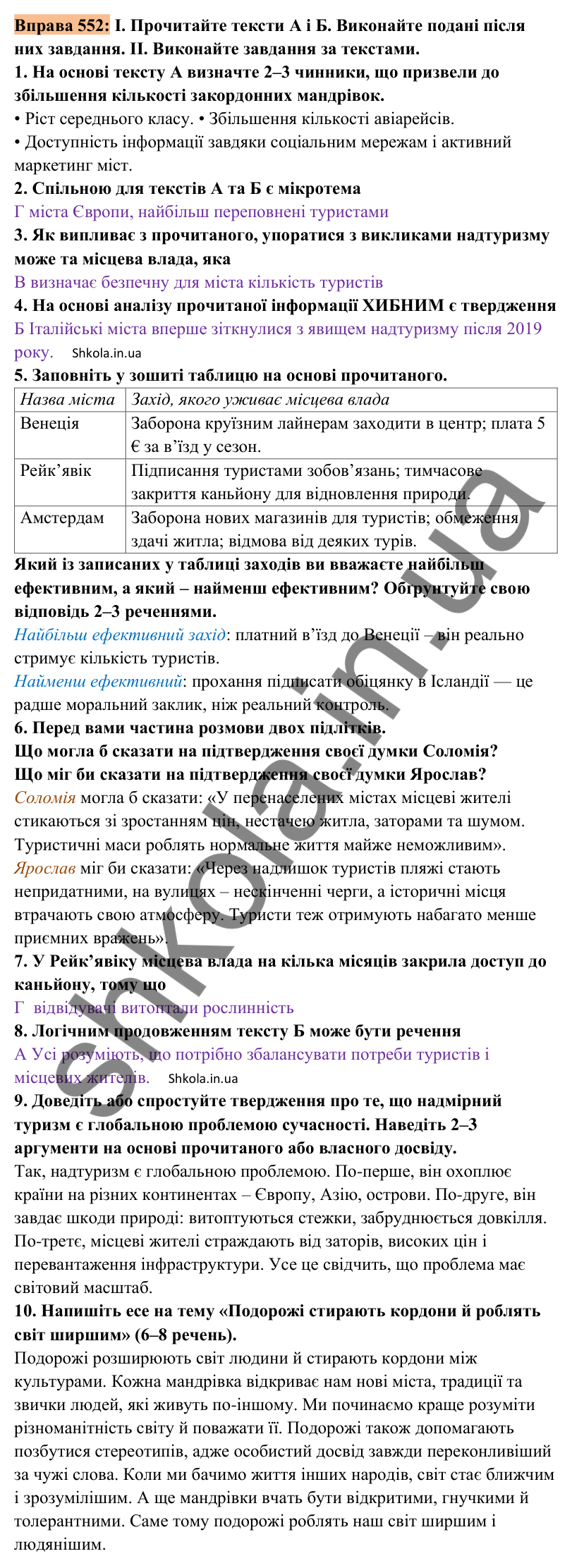 Відповідь до вправи 552 (с. 246) з української мови для 8 класу (Заболотний, 2025): Сприймання письмового тексту