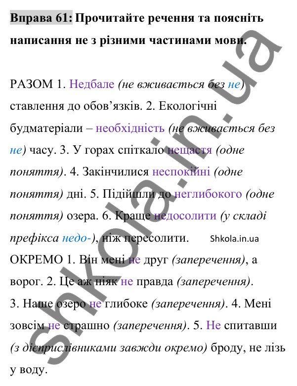 Відповідь до вправи 61 (с. 24) з української мови для 8 класу (Заболотний, 2025): Правопис службових частин мови