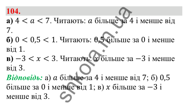 Завдання 104 Відповідь до завдання 104 (с. 24) з алгебри для 9 класу (Бевз, 2026): Подвійні нерівності