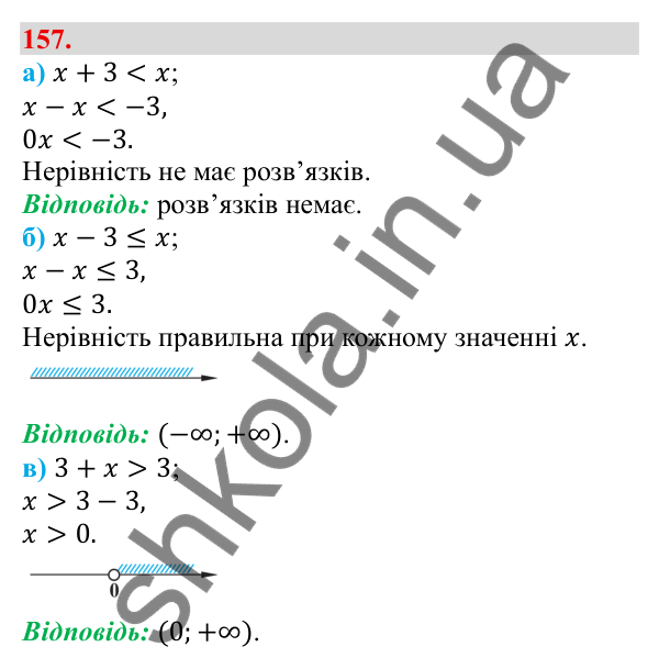 Відповідь до завдання 157 (с. 34) з алгебри для 9 класу (Бевз, 2026): Розв'язування нерівностей з однією змінною