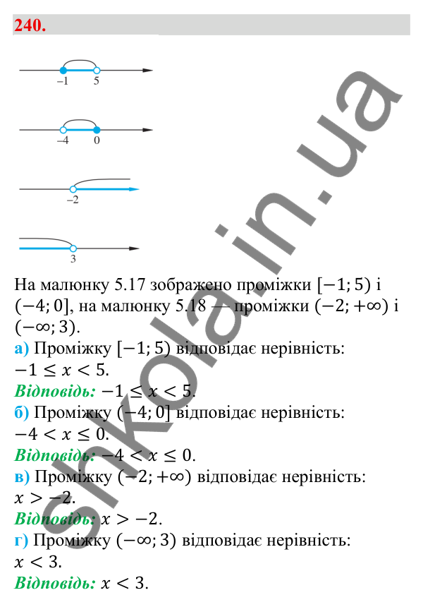 Відповідь до завдання 240 (с. 47) з алгебри для 9 класу (Бевз, 2026): Об'єднання і переріз множин. Числові проміжки