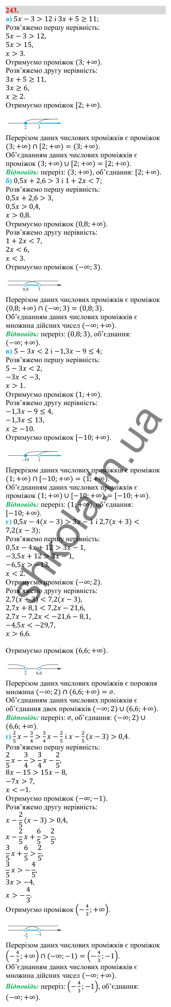Завдання 243 Відповідь до завдання 243 (с. 47) з алгебри для 9 класу (Бевз, 2026): Об'єднання і переріз множин. Числові проміжки