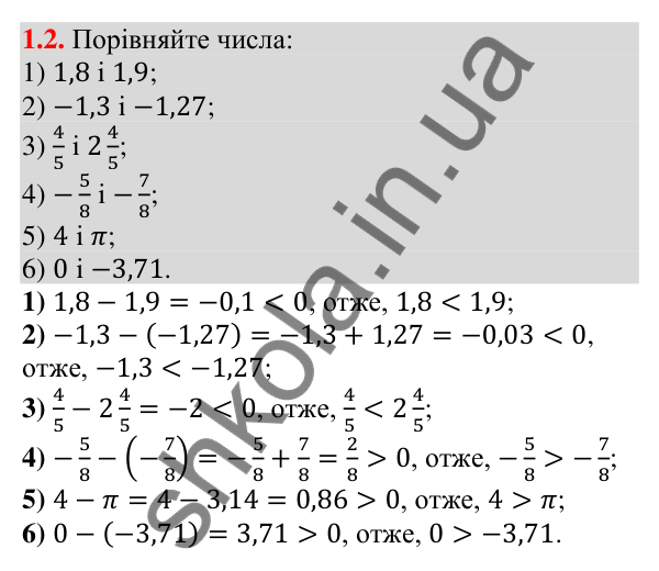 Відповідь до завдання 1.2 (с. 18) з алгебри для 9 класу (Істер, 2026): Числові нерівності. Доведення нерівностей
