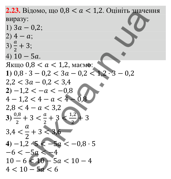 Відповідь до завдання 2.23 (с. 28) з алгебри для 9 класу (Істер, 2026): Основні властивості числових нерівностей