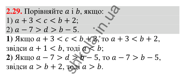 Відповідь до завдання 2.29 (с. 28) з алгебри для 9 класу (Істер, 2026): Основні властивості числових нерівностей