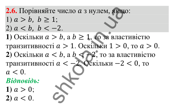 Відповідь до завдання 2.6 (с. 26) з алгебри для 9 класу (Істер, 2026): Основні властивості числових нерівностей