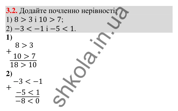 Відповідь до завдання 3.2 (с. 32) з алгебри для 9 класу (Істер, 2026): Почленне додавання і множення числових нерівностей
