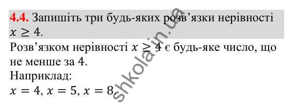 Відповідь до завдання 4.4 (с. 37) з алгебри для 9 класу (Істер, 2026): Нерівності зі змінними. Розв'язок нерівності