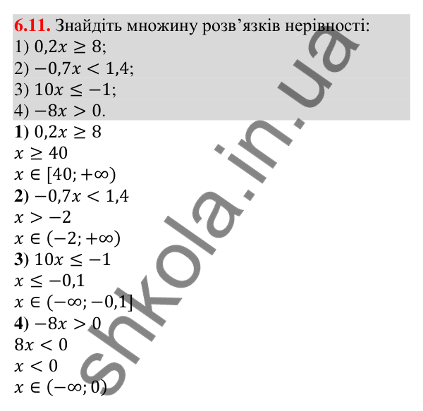 Відповідь до завдання 6.11 (с. 48) з алгебри для 9 класу (Істер, 2026): Лінійні нерівності з однією змінною. Рівносильні…