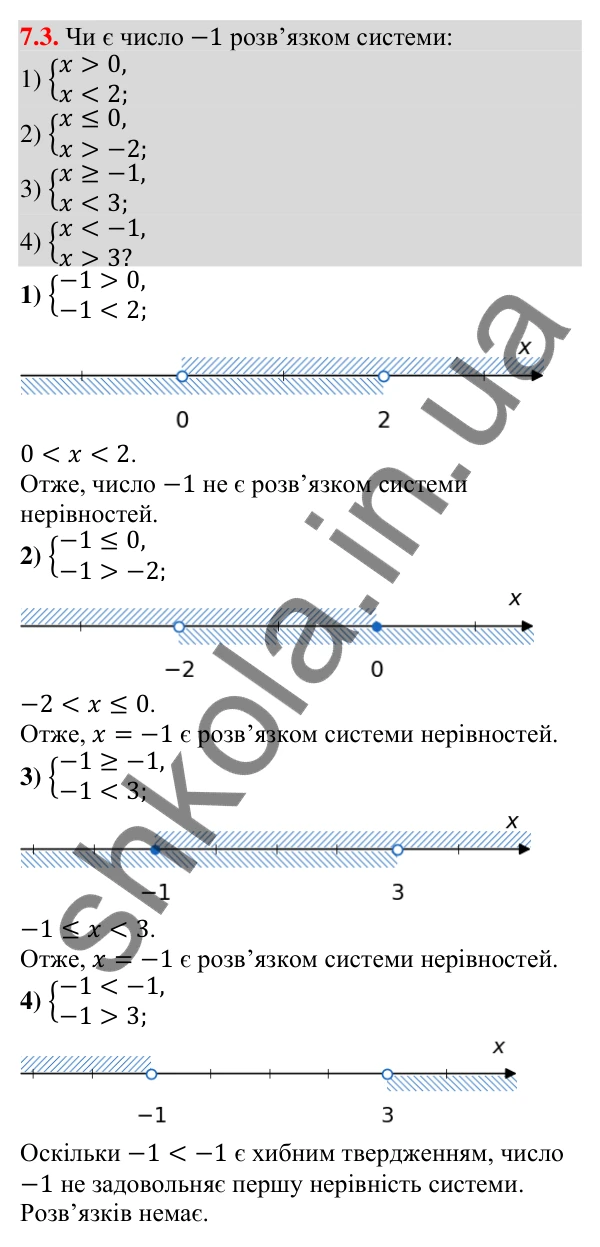 Відповідь до завдання 7.3 (с. 55) з алгебри для 9 класу (Істер, 2026): Системи лінійних нерівностей з однією змінною, їх…