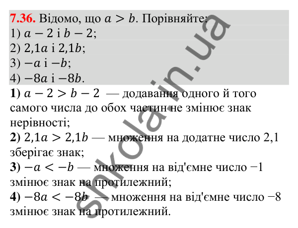 Відповідь до завдання 7.36 (с. 59) з алгебри для 9 класу (Істер, 2026): Системи лінійних нерівностей з однією змінною, їх…