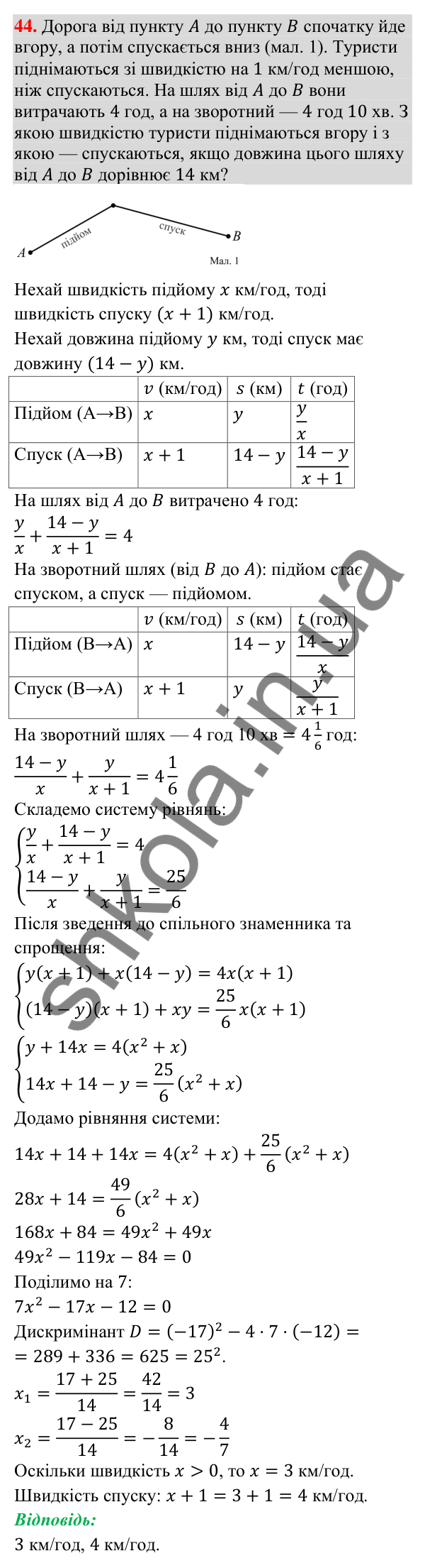 Відповідь до задачі 44 (с. 252) підвищеної складності з алгебри для 9 класу (Істер, 2026)