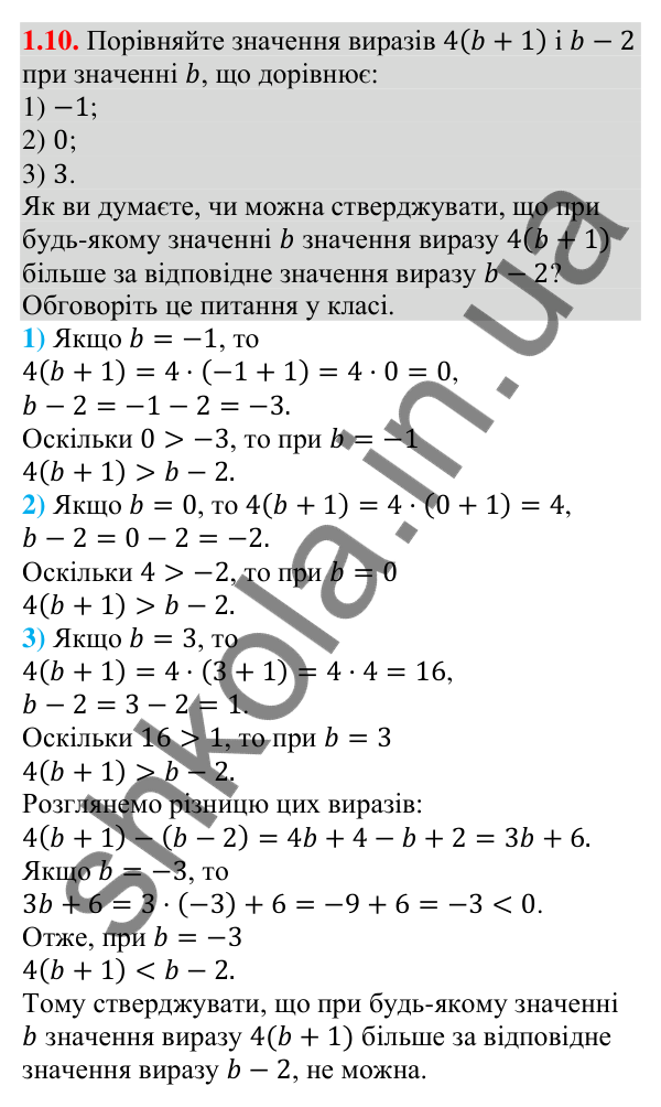 Завдання 1.10 Відповідь до завдання 1.10 (с. 10) з алгебри для 9 класу (Мерзляк, 2026): Числові нерівності