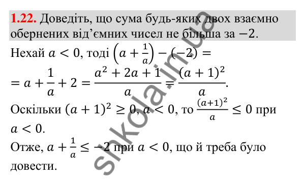 Відповідь до завдання 1.22 (с. 12) з алгебри для 9 класу (Мерзляк, 2026): Числові нерівності