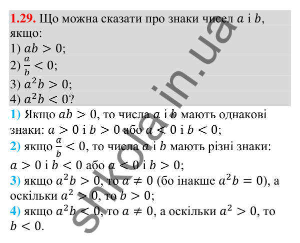 Завдання 1.29 Відповідь до завдання 1.29 (с. 13) з алгебри для 9 класу (Мерзляк, 2026): Числові нерівності