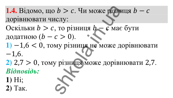 Завдання 1.4 Відповідь до завдання 1.4 (с. 10) з алгебри для 9 класу (Мерзляк, 2026): Числові нерівності
