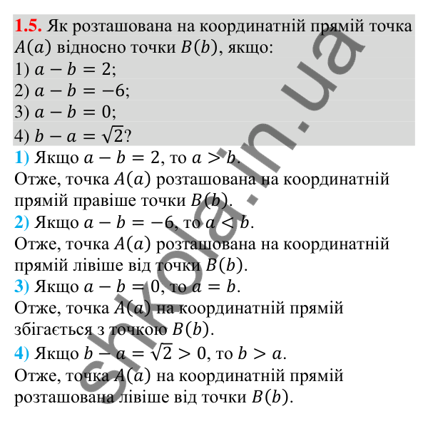 Завдання 1.5 Відповідь до завдання 1.5 (с. 10) з алгебри для 9 класу (Мерзляк, 2026): Числові нерівності