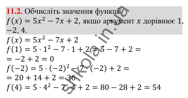 Відповідь до завдання 11.2 (с. 101) з алгебри для 9 класу (Мерзляк, 2026): Квадратична функція, її графік і властивості