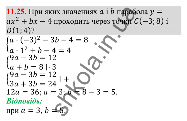 Завдання 11.25 Відповідь до завдання 11.25 (с. 104) з алгебри для 9 класу (Мерзляк, 2026): Квадратична функція, її графік і властивості