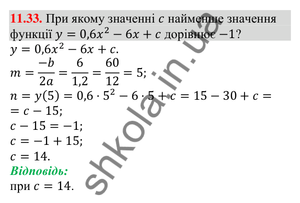 Завдання 11.33 Відповідь до завдання 11.33 (с. 104) з алгебри для 9 класу (Мерзляк, 2026): Квадратична функція, її графік і властивості