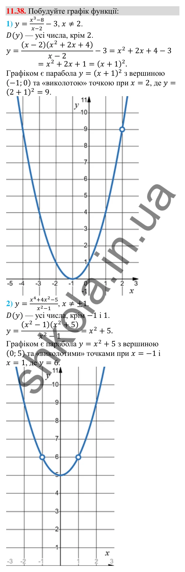 Відповідь до завдання 11.38 (с. 105) з алгебри для 9 класу (Мерзляк, 2026): Квадратична функція, її графік і властивості