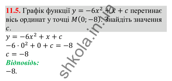 Відповідь до завдання 11.5 (с. 101) з алгебри для 9 класу (Мерзляк, 2026): Квадратична функція, її графік і властивості