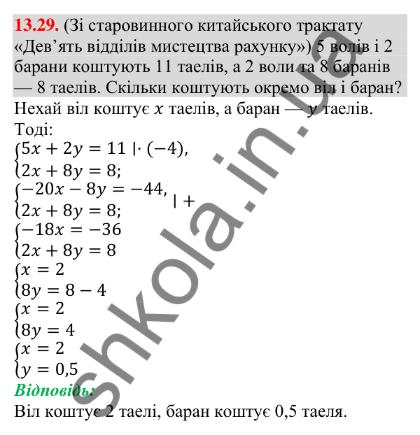 Завдання 13.29 Відповідь до завдання 13.29 (с. 128) з алгебри для 9 класу (Мерзляк, 2026): Системи рівнянь із двома змінними
