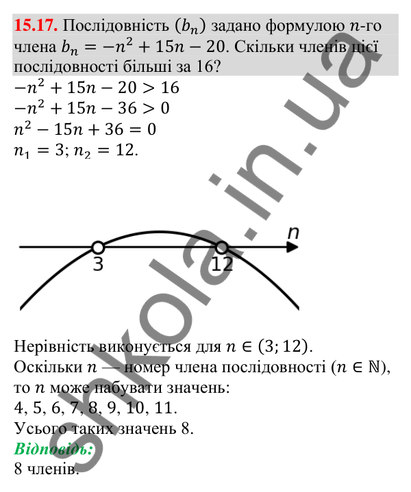 Відповідь до завдання 15.17 (с. 149) з алгебри для 9 класу (Мерзляк, 2026): Числові послідовності
