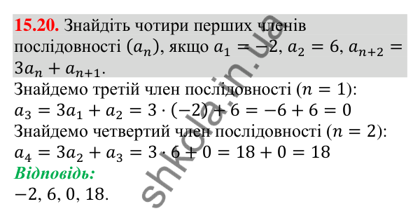 Завдання 15.20 Відповідь до завдання 15.20 (с. 149) з алгебри для 9 класу (Мерзляк, 2026): Числові послідовності