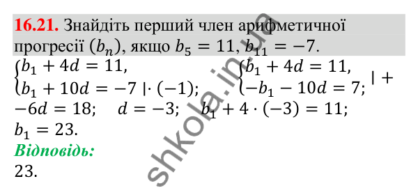 Завдання 16.21 Відповідь до завдання 16.21 (с. 157) з алгебри для 9 класу (Мерзляк, 2026): Арифметична прогресія