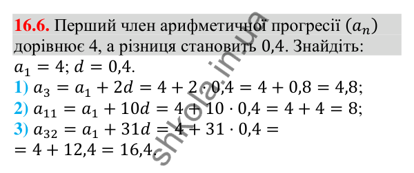 Відповідь до завдання 16.6 (с. 156) з алгебри для 9 класу (Мерзляк, 2026): Арифметична прогресія