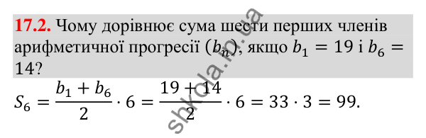 Відповідь до завдання 17.2 (с. 163) з алгебри для 9 класу (Мерзляк, 2026): Сума n перших членів арифметичної прогресії