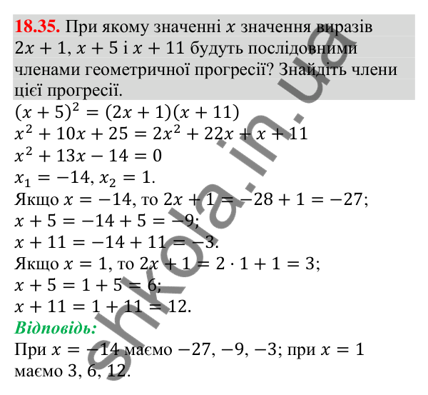 Завдання 18.35 Відповідь до завдання 18.35 (с. 175) з алгебри для 9 класу (Мерзляк, 2026): Геометрична прогресія