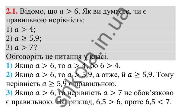 Завдання 2.1 Відповідь до завдання 2.1 (с. 17) з алгебри для 9 класу (Мерзляк, 2026): Властивості нерівностей