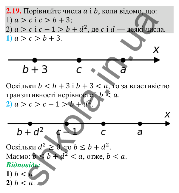 Завдання 2.19 Відповідь до завдання 2.19 (с. 19) з алгебри для 9 класу (Мерзляк, 2026): Властивості нерівностей