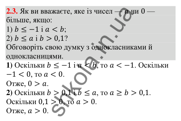 Відповідь до завдання 2.3 (с. 18) з алгебри для 9 класу (Мерзляк, 2026): Властивості нерівностей