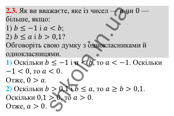 Завдання 2.3 Відповідь до завдання 2.3 (с. 18) з алгебри для 9 класу (Мерзляк, 2026): Властивості нерівностей