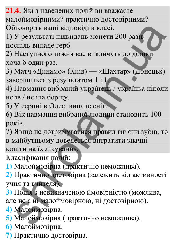 Завдання 21.4 Відповідь до завдання 21.4 (с. 204) з алгебри для 9 класу (Мерзляк, 2026): Частота та ймовірність випадкової події