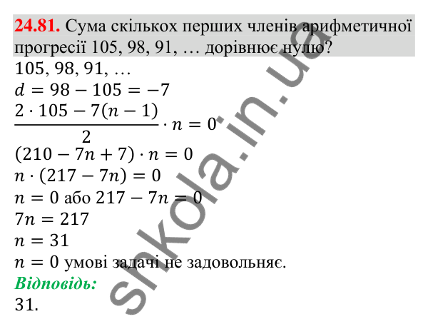 Відповідь до завдання 24.81 (с. 254) з алгебри для 9 класу (Мерзляк, 2026): Вправи для повторення курсу алгебри 9 класу