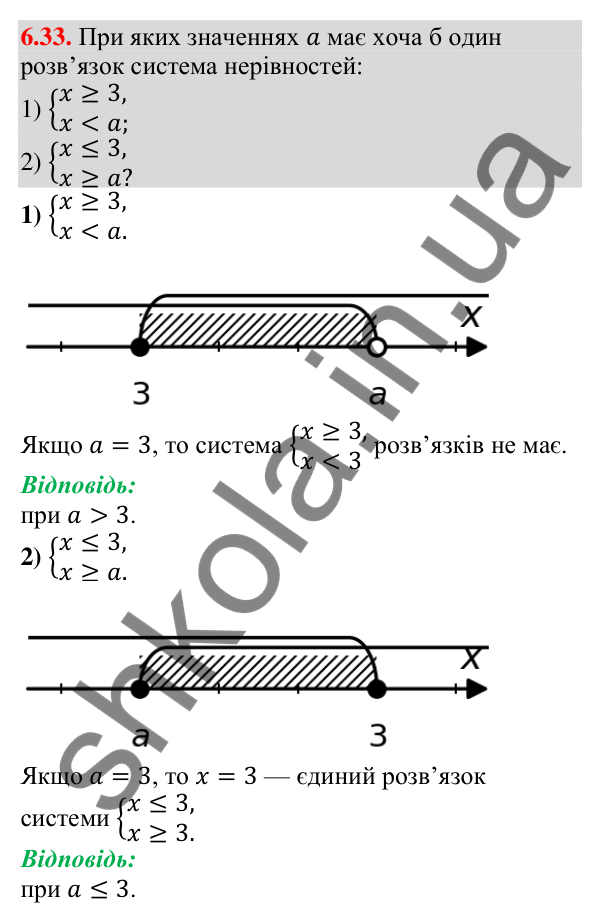 Відповідь до завдання 6.33 (с. 55) з алгебри для 9 класу (Мерзляк, 2026): Системи нерівностей