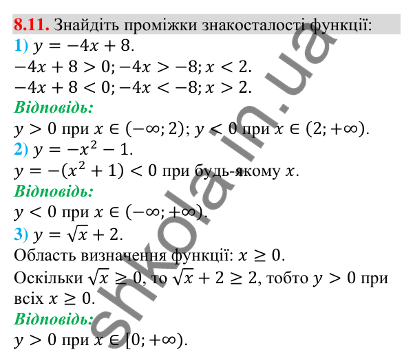 Відповідь до завдання 8.11 (с. 81) з алгебри для 9 класу (Мерзляк, 2026): Властивості функції