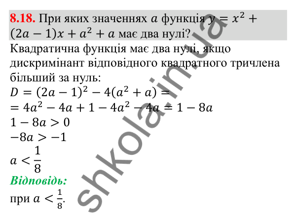 Завдання 8.18 Відповідь до завдання 8.18 (с. 82) з алгебри для 9 класу (Мерзляк, 2026): Властивості функції