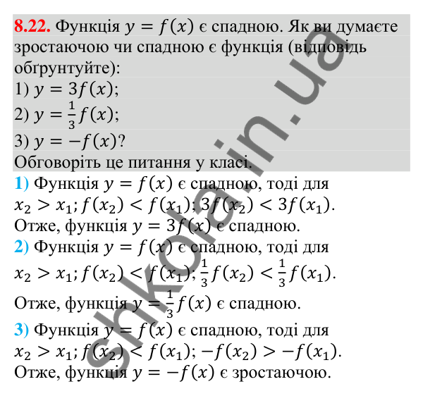 Відповідь до завдання 8.22 (с. 82) з алгебри для 9 класу (Мерзляк, 2026): Властивості функції