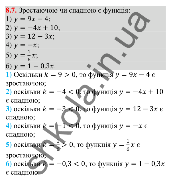 Відповідь до завдання 8.7 (с. 80) з алгебри для 9 класу (Мерзляк, 2026): Властивості функції