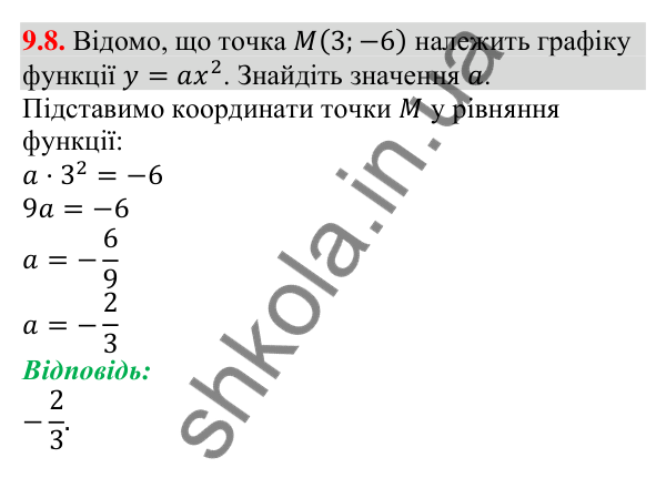 Завдання 9.8 Відповідь до завдання 9.8 (с. 87) з алгебри для 9 класу (Мерзляк, 2026): Побудова графіка функції y = ax²