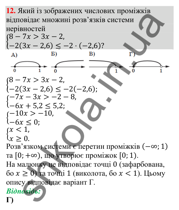 Відповідь до завдання 12 (с. 59) тесту «Перевірте себе» № 1 з алгебри для 9 класу (Мерзляк, 2026)