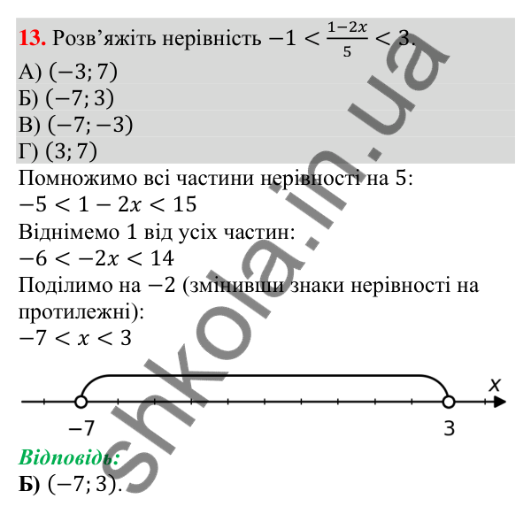 Відповідь до завдання 13 (с. 59) тесту «Перевірте себе» № 1 з алгебри для 9 класу (Мерзляк, 2026)