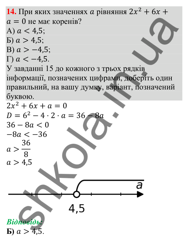 Відповідь до завдання 14 (с. 59) тесту «Перевірте себе» № 1 з алгебри для 9 класу (Мерзляк, 2026)